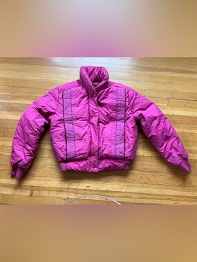 Vintage 80s retro duck down ski jacket bubble coat pink cropped M mountain goat